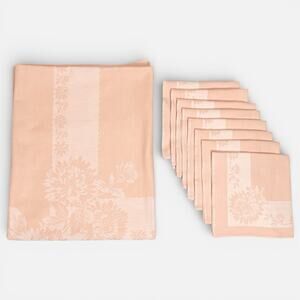 Floral Damask Tablecloth 8 Matching Napkins Peach Pink Traditional Classic 59x75